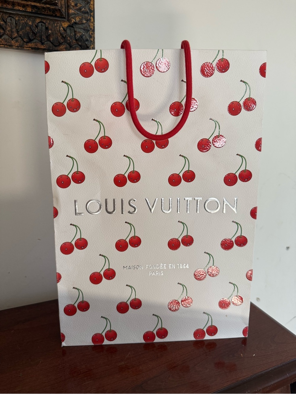 Louis Vuitton White & Red Cherry Print Gift Bag